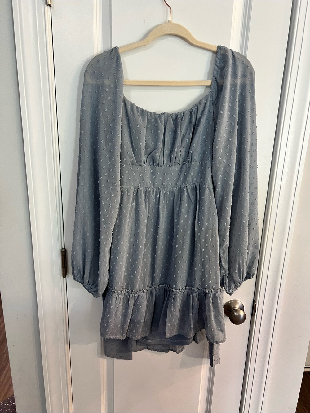 Altar'd State Dusty Blue Smocked Waist Peasant Tunic
